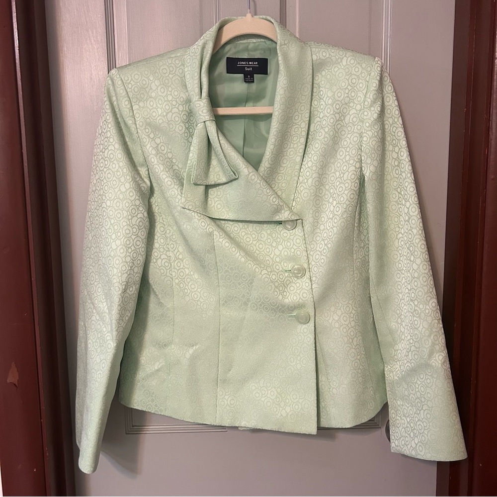 Ice Mint Green Patterned Fabric Blazer Bow Jones Wear Size 8